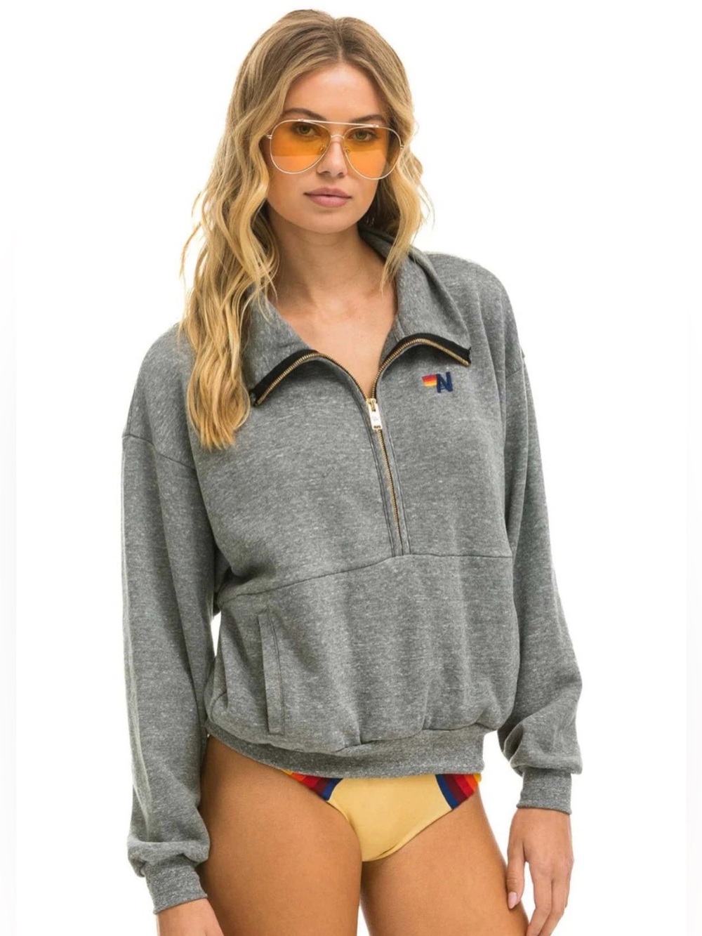 Aviator Nation Logo embroidery half zip sweatshirt in Heather grey size XS